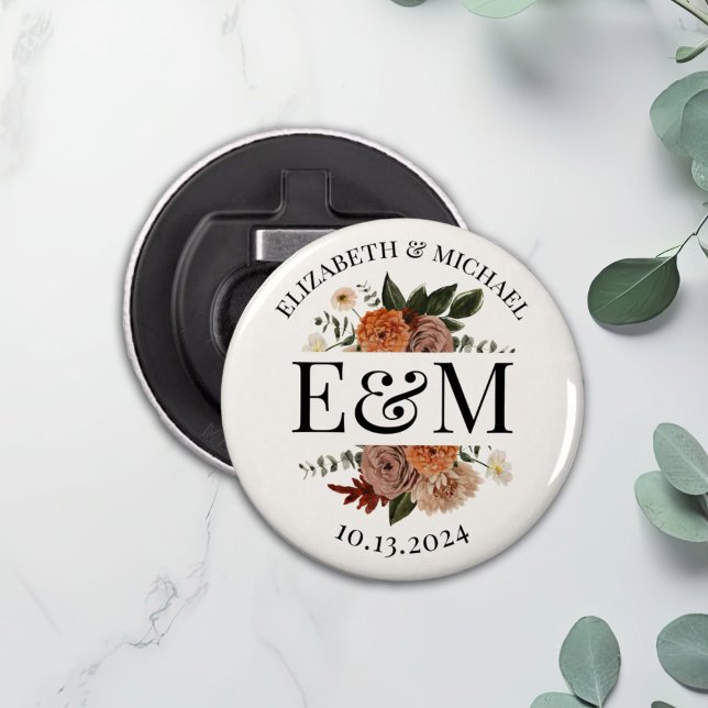 Personalized Fall Floral Wedding Favor Button Bottle Opener (Creator Uploaded)