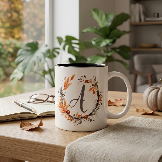 Personalized Fall Foliage Monogram Two-Tone Coffee Mug (Creator Uploaded)