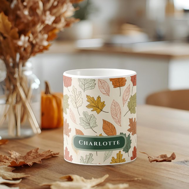 Personalized Fall Leaf Name Gift Coffee Mug (Creator Uploaded)