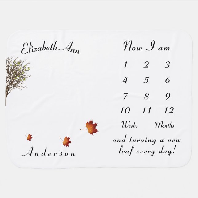 Personalized Fall Leaves  Milestones Blanket (Horizontal)