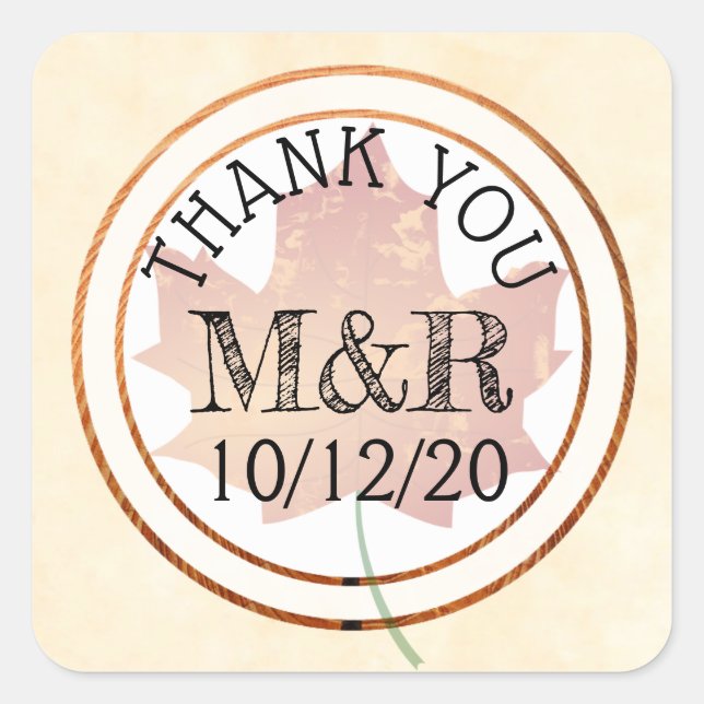 Personalized Fall Leaves Monogram Wedding Stickers (Front)