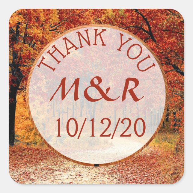 Personalized Fall Leaves Wedding Thank You Sticker (Front)