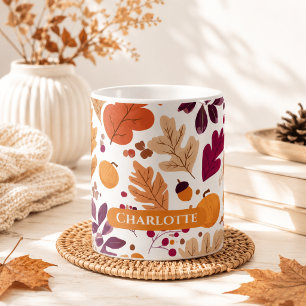 Personalized Fall Mug – Autumn Leaves & Acorns Nam