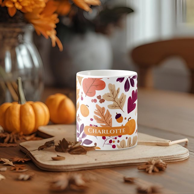 Personalized Fall Mug – Autumn Leaves & Acorns Nam (Creator Uploaded)