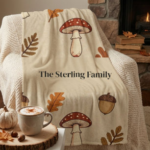 Personalized Fall Mushroom Cozy Woodland Sherpa Blanket
