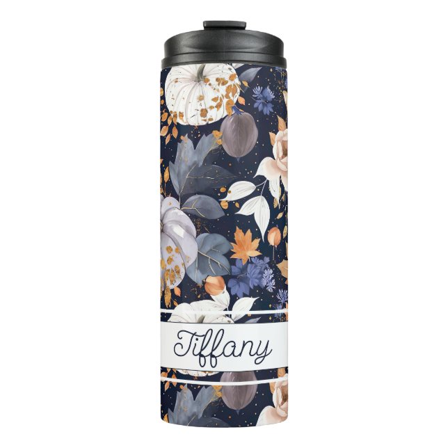 Personalized Fall Pattern Thermal Tumbler (Front)