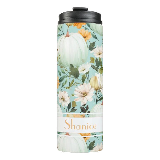 Personalized Fall Pattern Thermal Tumbler (Front)