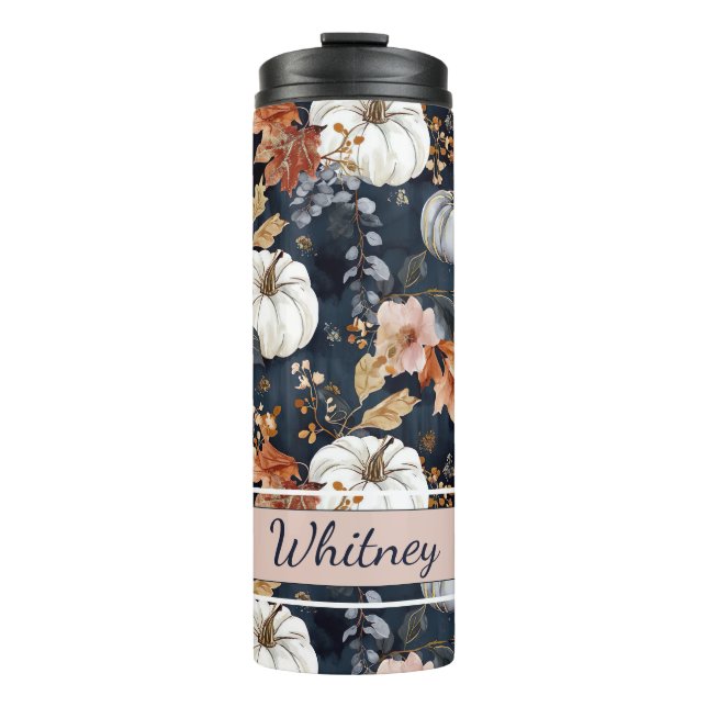 Personalized Fall Pattern Thermal Tumbler (Front)