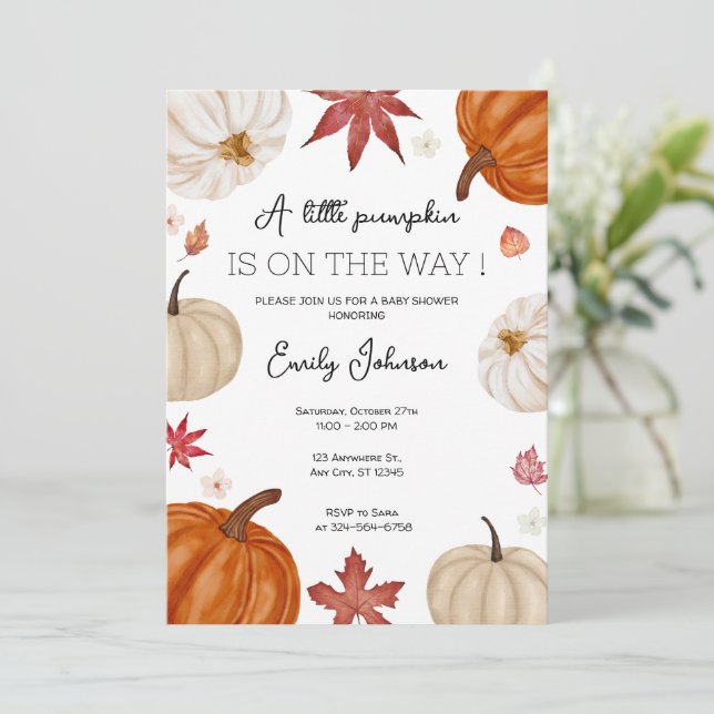 Personalized Fall Pumpkin Baby Shower Invitation (Standing Front)