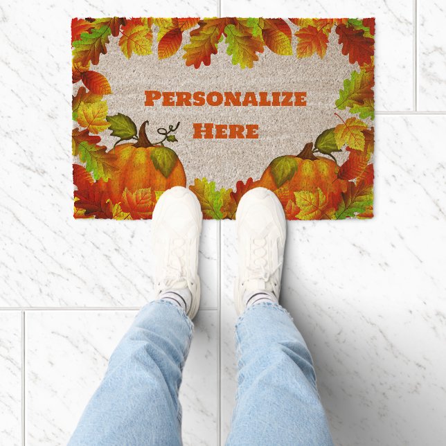 Personalized Fall Pumpkins & Leaves Fiber Doormat (Insitu)