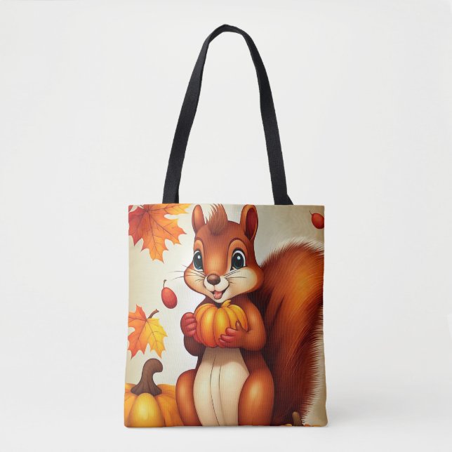 Personalized Fall Squirrel Tote Bag (Front)