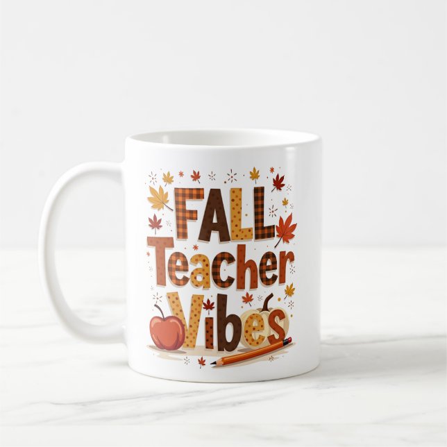 Personalized Fall Teacher Vibes Coffee Mug (Left)