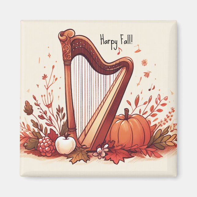 Personalized Fall Theme Harp Pumpkin Magnet (Front)