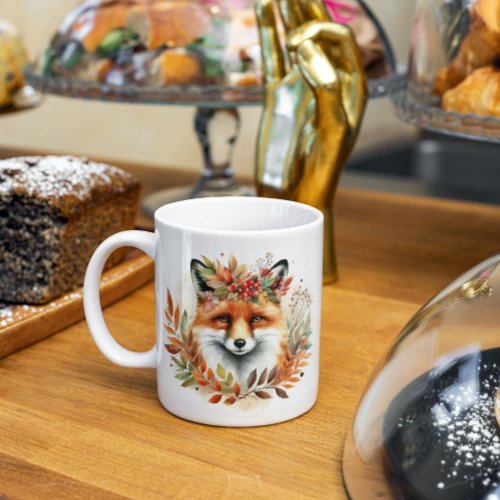Personalized Fall Themed Cute Fox Flower Birthday Coffee Mug