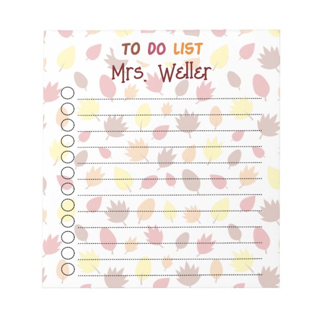 Personalized Fall-themed to-do list leaves  Notepad (Front)