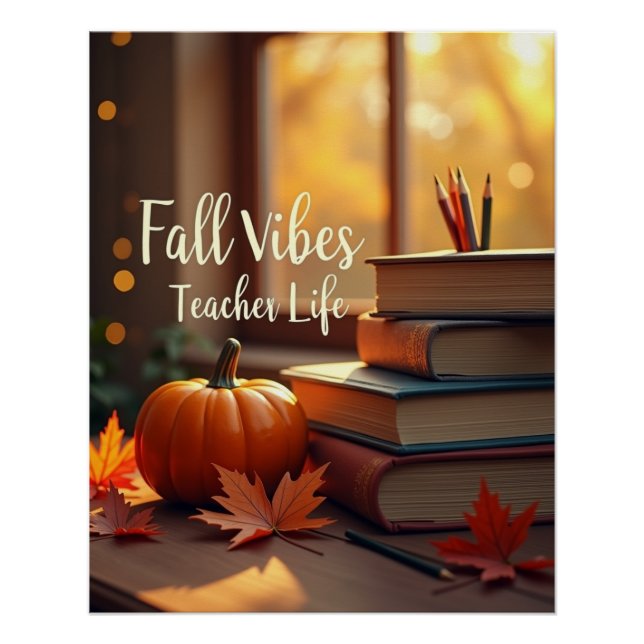 Personalized Fall Vibes Teacher Life Poster (Front)