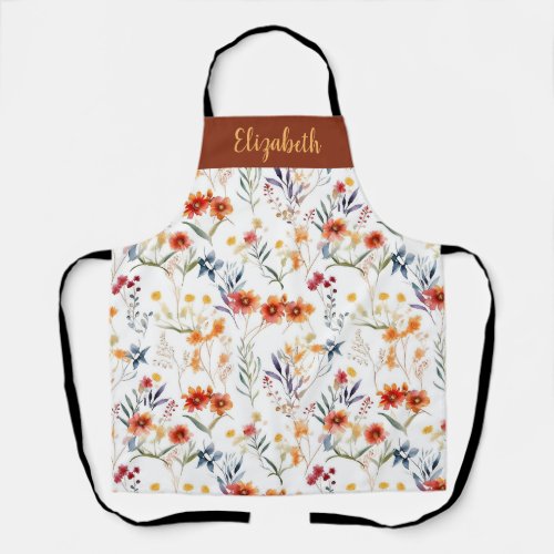Personalized Fall Watercolor Garden All_Over Print Apron