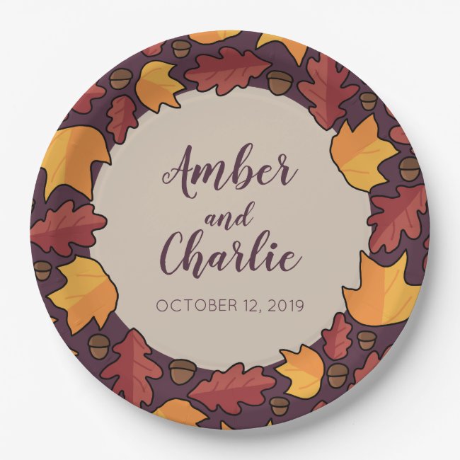 Personalized Fall Wedding Leaves and Acorns