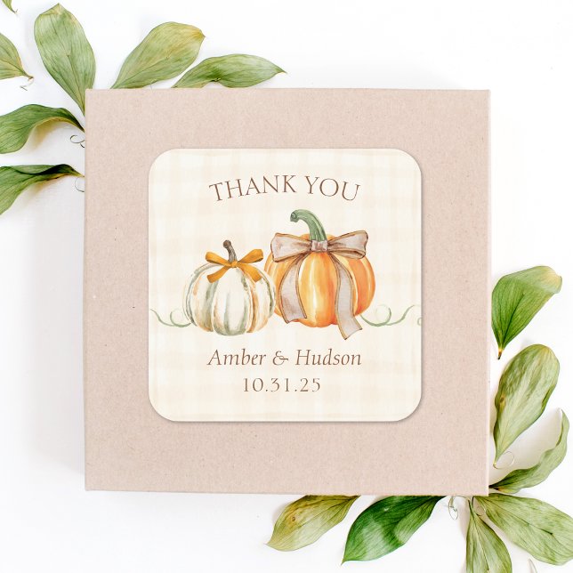 Personalized Fall Wedding Rustic Autumn Thank You Square Sticker (Creator Uploaded)