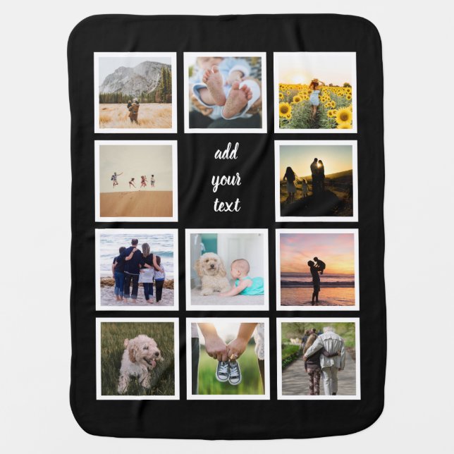 Personalized Family 11 Photo Custom Collage Baby Blanket (Front)