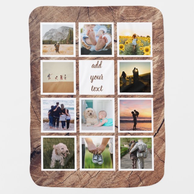 Personalized Family 11 Photo Custom Collage Baby Blanket (Front)