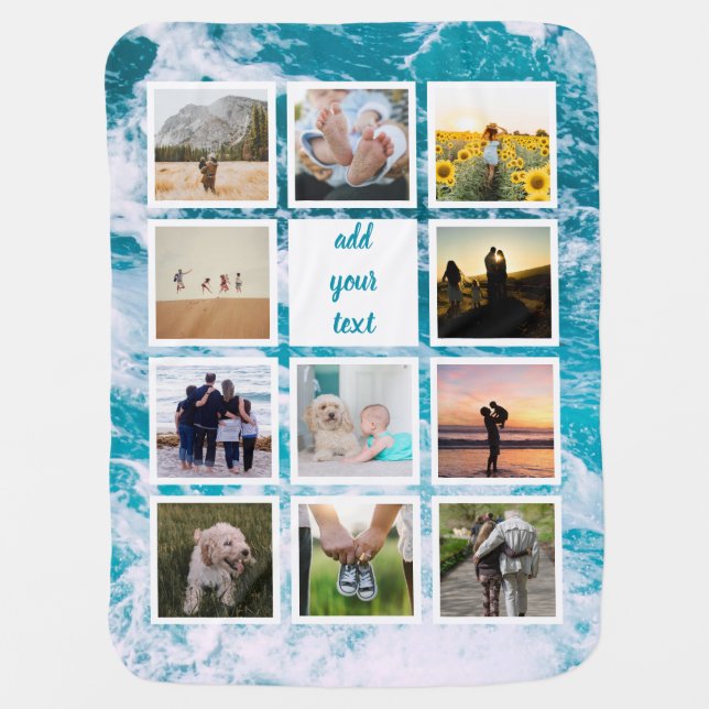 Personalized Family 11 Photo Custom Collage Baby Blanket (Front)