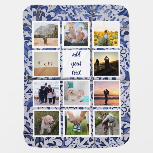 Personalized Family 11 Photo Custom Collage Baby Blanket (Front)