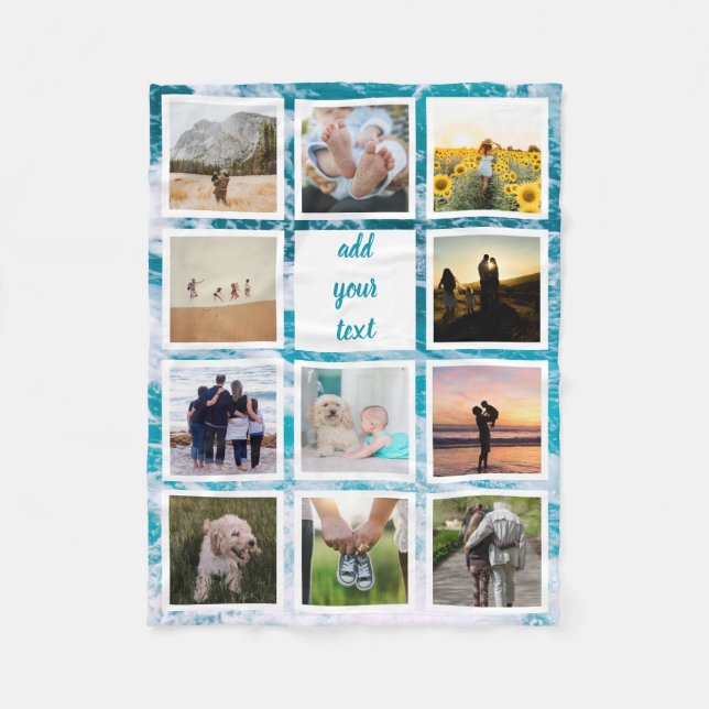 Personalized Family 11 Photo Custom Collage Fleece Blanket (Front)