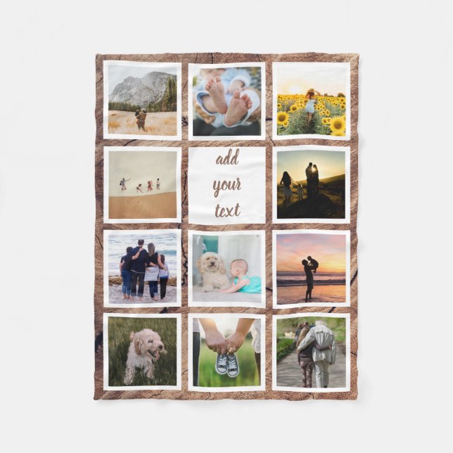 Personalized Family 11 Photo Custom Collage Fleece Blanket (Front)