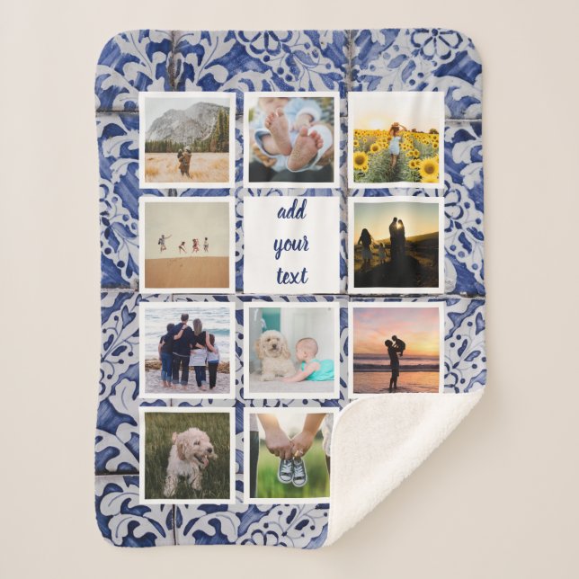 Personalized Family 11 Photo Custom Collage Sherpa Blanket (Front)