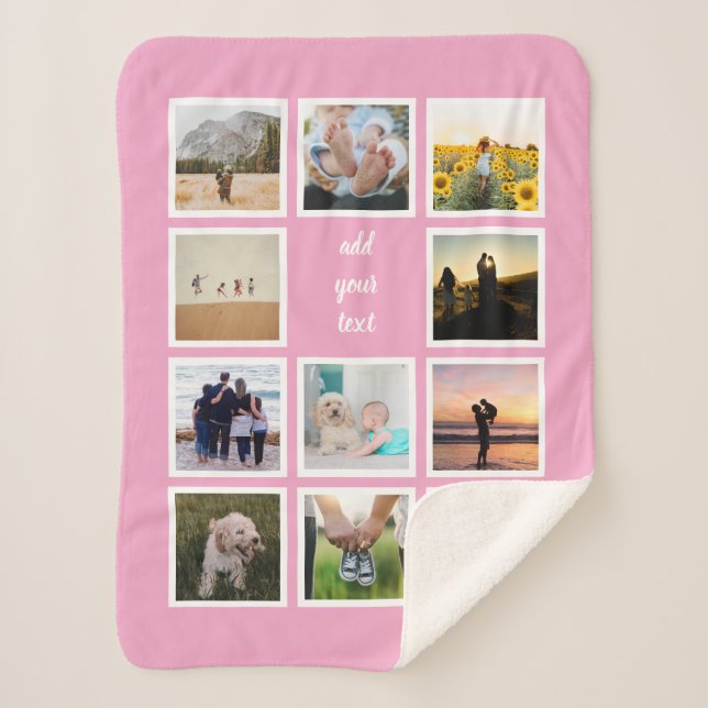 Personalized Family 11 Photo Custom Collage Sherpa Blanket (Front)