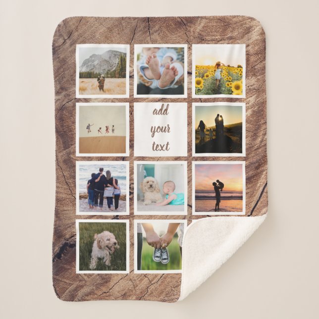 Personalized Family 11 Photo Custom Collage Sherpa Blanket (Front)