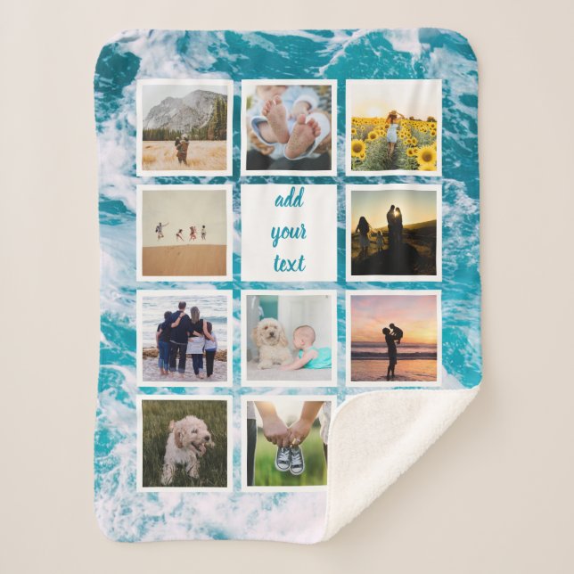 Personalized Family 11 Photo Custom Collage Sherpa Blanket (Front)