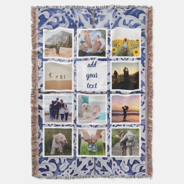 Personalized Family 11 Photo Custom Collage Throw Blanket (Front Vertical)