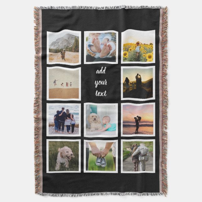Personalized Family 11 Photo Custom Collage Throw Blanket (Front Vertical)