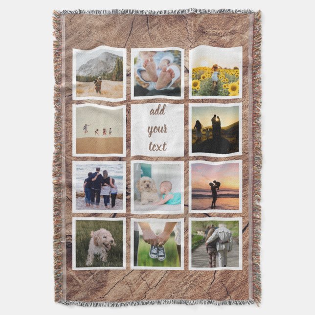 Personalized Family 11 Photo Custom Collage Throw Blanket (Front Vertical)