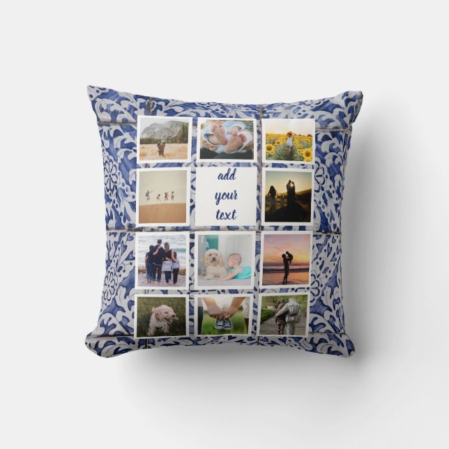 Personalized Family 11 Photo Custom Collage Throw Pillow (Front)