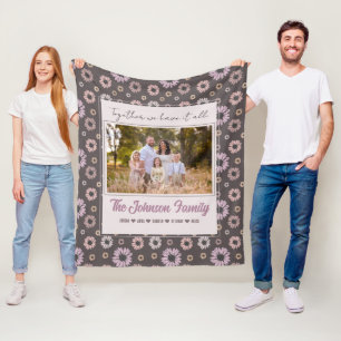 Personalized Family 1 photo Floral Modern Name Fleece Blanket