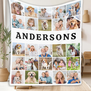 Personalized Family 25 Photos Collage Cute Simple Fleece Blanket