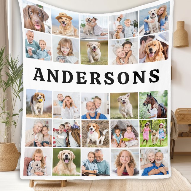 Personalized Family 25 Photos Collage Cute Simple Fleece Blanket (Creator Uploaded)
