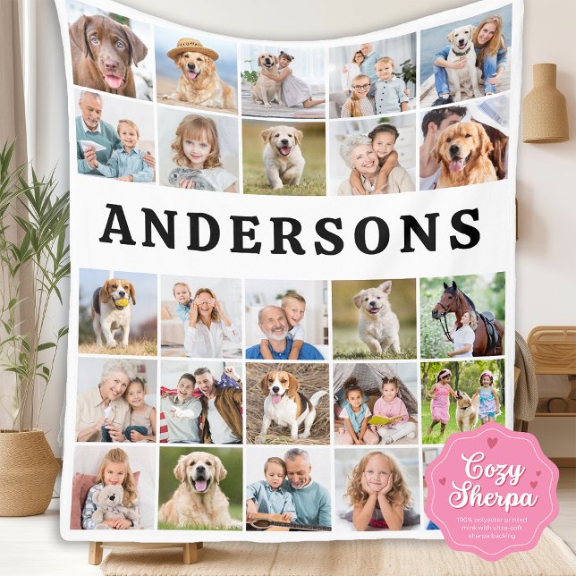 Personalized Family 25 Photos Collage Cute Simple Sherpa Blanket (Creator Uploaded)