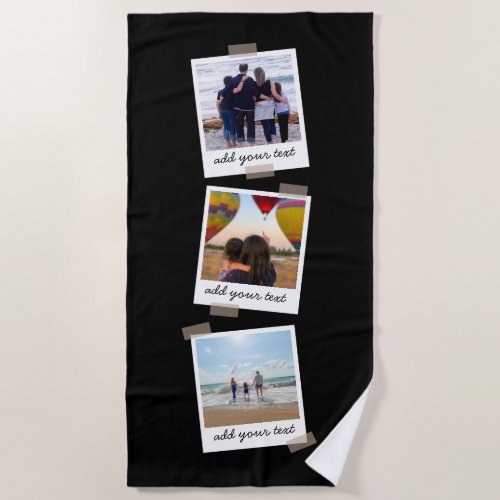 Personalized Family 3 Photo Custom Collage Beach Towel