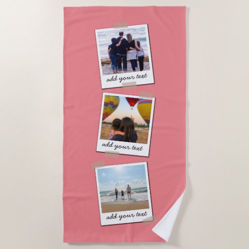 Personalized Family 3 Photo Custom Collage Beach Towel