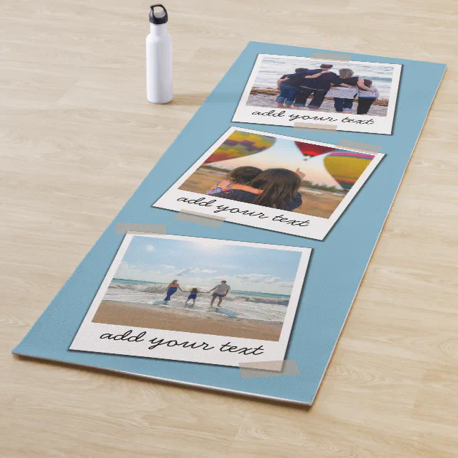 Personalized Family 3 Photo Custom Collage Blue Yoga Mat | Zazzle