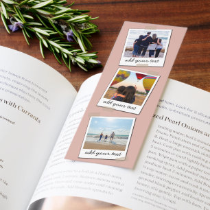Personalized Family 3 Photo Custom Collage Pink Bookmarks