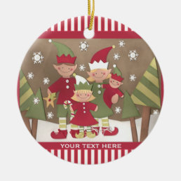 Personalized Family (4) Christmas Greeting Ceramic Ornament