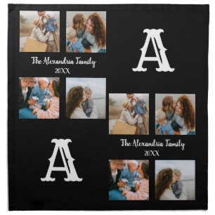 Personalized family 4 photo collage monogram cloth napkin