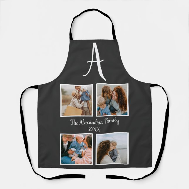 Personalized family 4 photo collage template apron (Front)