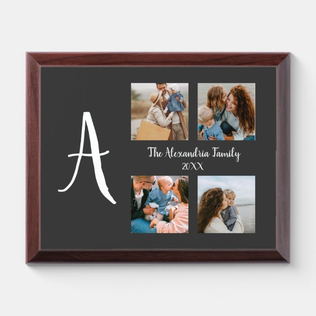 Personalized family 4 photo collage template award plaque (Horizontal)
