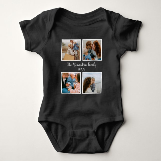 Personalized family 4 photo collage template baby bodysuit (Front)